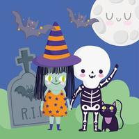 Happy Halloween Design mit Kindern in Kostümen vektor