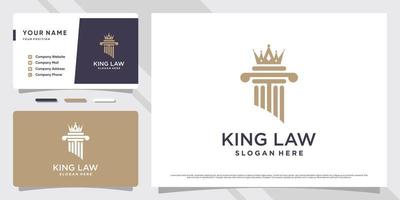 rättvisa lag kung logotyp design med kreativ begrepp och företag kort mall vektor