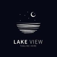 Lakeview-Logo. Illustration eines Sees mit Blick auf Mond und Sterne vektor