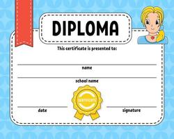 diplom certifikat mall. för skola och förskola. för barn och barn. vektor illustration.