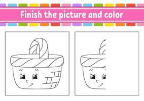 Beenden Sie das Bild und die Farbe. Zeichentrickfigur isoliert auf weißem Hintergrund. für Kindererziehung. Arbeitsblatt für Aktivitäten. Vektor-Illustration. vektor