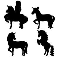 Zauberfee Einhorn. süßes Pferd. schwarze Silhouette. Gestaltungselement. Vektor-Illustration isoliert auf weißem Hintergrund. Vorlage für Bücher, Aufkleber, Poster, Karten, Kleidung. vektor