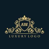 buchstabe aw logo mit luxuriösem goldschild. Eleganz-Logo-Vektorvorlage. vektor