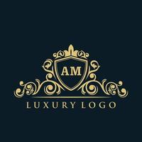 Buchstabe am Logo mit luxuriösem Goldschild. Eleganz-Logo-Vektorvorlage. vektor