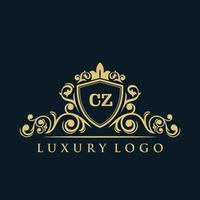 buchstabe cz logo mit luxuriösem goldschild. Eleganz-Logo-Vektorvorlage. vektor