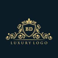 Buchstabe bd-Logo mit luxuriösem Goldschild. Eleganz-Logo-Vektorvorlage. vektor