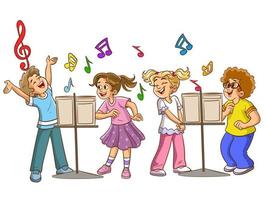 Zeichentrickgruppe von Kindern, die im Schulchor singen vektor