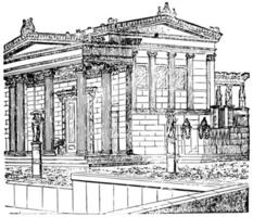 erechtheum återställd, byggnad av de ny erechtheum, årgång gravyr. vektor