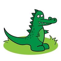 tecknad serie grön krokodil på grön gräs. teckning på en vit bakgrund. enkel barn stil vektor