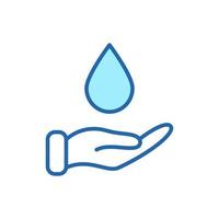 Hand halten Wassertropfen lineares Symbol. Wasser sparen, um das Symbol für die Weltlinie zu helfen. Pflege, sparen, Wohltätigkeit, Freiwilligenarbeit und Spendenkonzept. Zeichen für Ökologie. editierbarer Strich. Vektor-Illustration. vektor