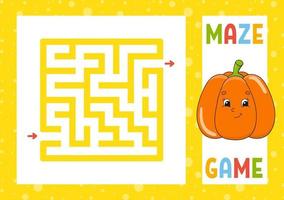 fyrkant labyrint. spel för ungar. pussel för barn. Lycklig karaktär. labyrint gåta. hitta de rätt väg. vektor illustration.