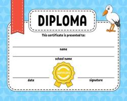 diplom certifikat mall. för skola och förskola. för barn och barn. vektor illustration.