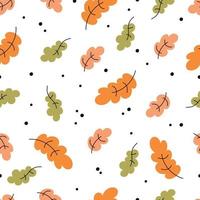 Nahtloses Herbstmuster mit Blättern im einfachen Stil, begrenzte Palette. Vektormuster auf weißem Hintergrund perfekt für Stoff, Einladungen, Poster, Druck vektor
