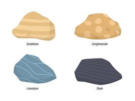 Illustration von Sedimentgestein Sandstein, Konglomerat, Kalkstein und Schiefer vektor