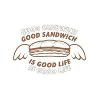 Bra smörgås logotyp, retro u-båt smörgås med vinge logotyp för tshirt illustration enkel Färg vektor