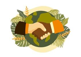 Freundschafts- und Friedenskonzept. die erfolgreiche Partnerschaft und Zusammenarbeit. Hände verschiedener Nationalitäten. Vektor-Illustration vektor