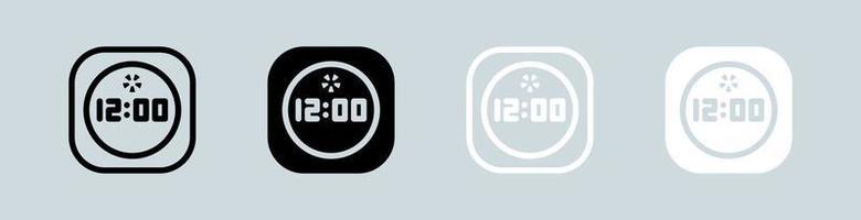 klocka ikon uppsättning i svart och vit. tid tecken vektor illustration