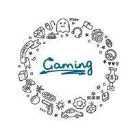 Gaming-Doodle-Set. virtuelle Realität, Computer, Spielgenres und verwandte Objekte. Vektor-Illustration vektor