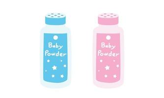 babypuderflasche clipart. einfache niedliche blaue und rosa flaschen baby-talkumpuder flache vektorillustration. plastikflaschen mit babypuderprodukten im cartoon-stil vektor