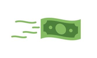 Senden von Geld-Clipart-Vektor-Design-Illustration. einfache grüne geldbanknote dollarschein, die von sender zu empfänger flache symbol-karikaturart fliegt. Kauf, Geldtransfer-Symbol. Geld, Finanzkonzept vektor