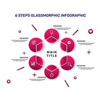 6 Schritte glasmorphe Infografik vektor