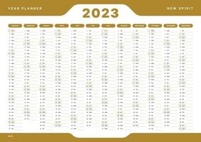 jährlicher Wandkalenderplaner für 2023 mit goldener Farbe. druckfertiges Vektordesign vektor