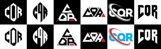 cqr-Buchstaben-Logo-Design in sechs Stilen. cqr polygon, kreis, dreieck, sechseck, flacher und einfacher stil mit schwarz-weißem buchstabenlogo in einer zeichenfläche. cqr minimalistisches und klassisches Logo vektor