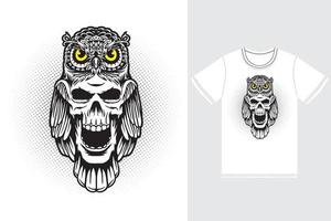 Eulenschädelillustration mit Premium-Vektor des T-Shirt-Designs vektor