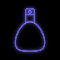 parfümiertes Spray für Körper, Hals, erogene Punkte. blaue Flasche Neonfarbe auf schwarzem Hintergrund. Symbol für Parfümerie, Parfümeure. umweltfreundliches Produkt. Vektor-Illustration vektor