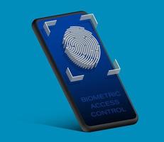 Konzept der Cybersicherheitstechnologie. Smartphone-Anwendung zum Scannen von Fingerabdrücken. scannen des fingerabdrucks einer person für eine mobile identifikations-app. Vektor
