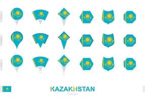 samling av de kazakhstan flagga i annorlunda former och med tre annorlunda effekter. vektor