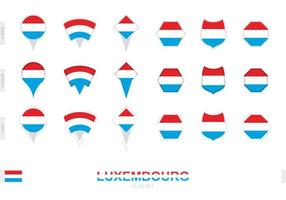 Sammlung der Luxemburger Flagge in verschiedenen Formen und mit drei verschiedenen Effekten. vektor