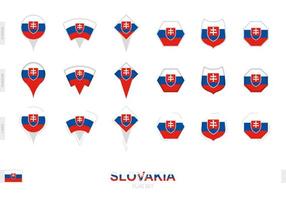 Sammlung der slowakischen Flagge in verschiedenen Formen und mit drei verschiedenen Effekten. vektor