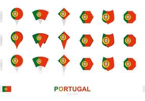 Sammlung der portugiesischen Flagge in verschiedenen Formen und mit drei verschiedenen Effekten. vektor