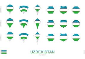 samling av de uzbekistan flagga i annorlunda former och med tre annorlunda effekter. vektor
