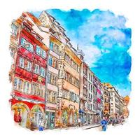 Straßburg Frankreich Aquarellskizze handgezeichnete Illustration vektor