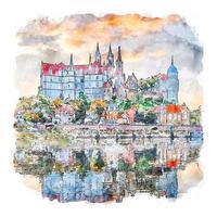 architektur schloss deutschland aquarell skizze handgezeichnete illustration vektor