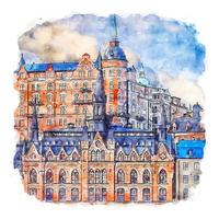 stockholm schweden aquarell skizze handgezeichnete illustration vektor