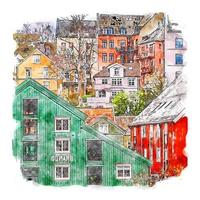 trondheim norwegen aquarell skizze handgezeichnete illustration vektor