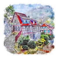 heppenheim deutschland aquarellskizze handgezeichnete illustration vektor