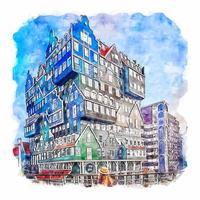 arkitektur amsterdam vattenfärg skiss hand dragen illustration vektor