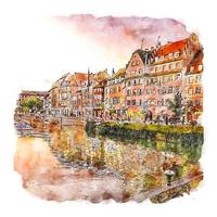 strasbourg Frankrike akvarell skiss handritad illustration vektor