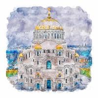 kronstadt marinekathedrale russland aquarellskizze handgezeichnete illustration vektor