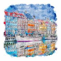 kopenhagen dänemark aquarell skizze handgezeichnete illustration vektor