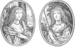 Porträts zweier unbekannter Frauen, Vintage-Illustration. vektor