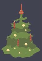 jul träd med dekoration, leksaker och jul lättfot jul. platt design vektor
