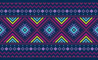 ethnisches muster der pixelstickerei, vektorgeometrischer strickhintergrund, rosa muster-zierweinlese vektor