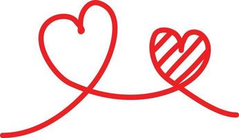 Zwei rote Herzen auf einer Linie, Illustration, Vektor auf weißem Hintergrund