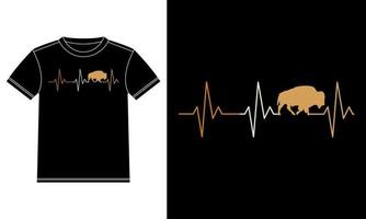 Bison mit Herzschlag-T-Shirt-Design vektor