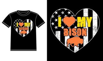 Ich liebe die amerikanische Flagge des Bisons mit Liebesherz-T-Shirt-Design vektor